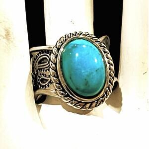 Vintage CFJ Thailand 925 Sterling Silver Turquoise Statement Ring